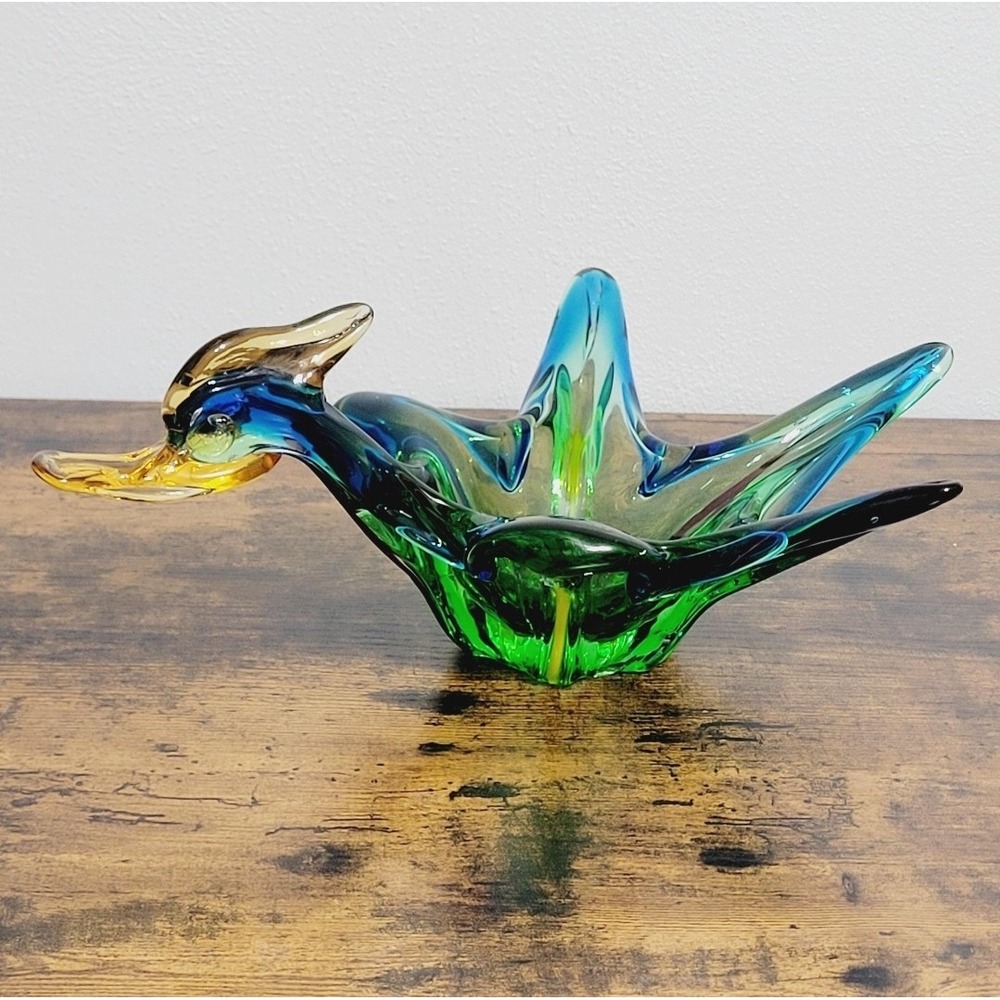 Murano Style Art Glass Bird Swan Candy Bowl Dish